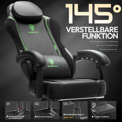 Dowinx Gaming Stuhl Racing Gamer Stuhl Ergonomisch Leder 150KG Green