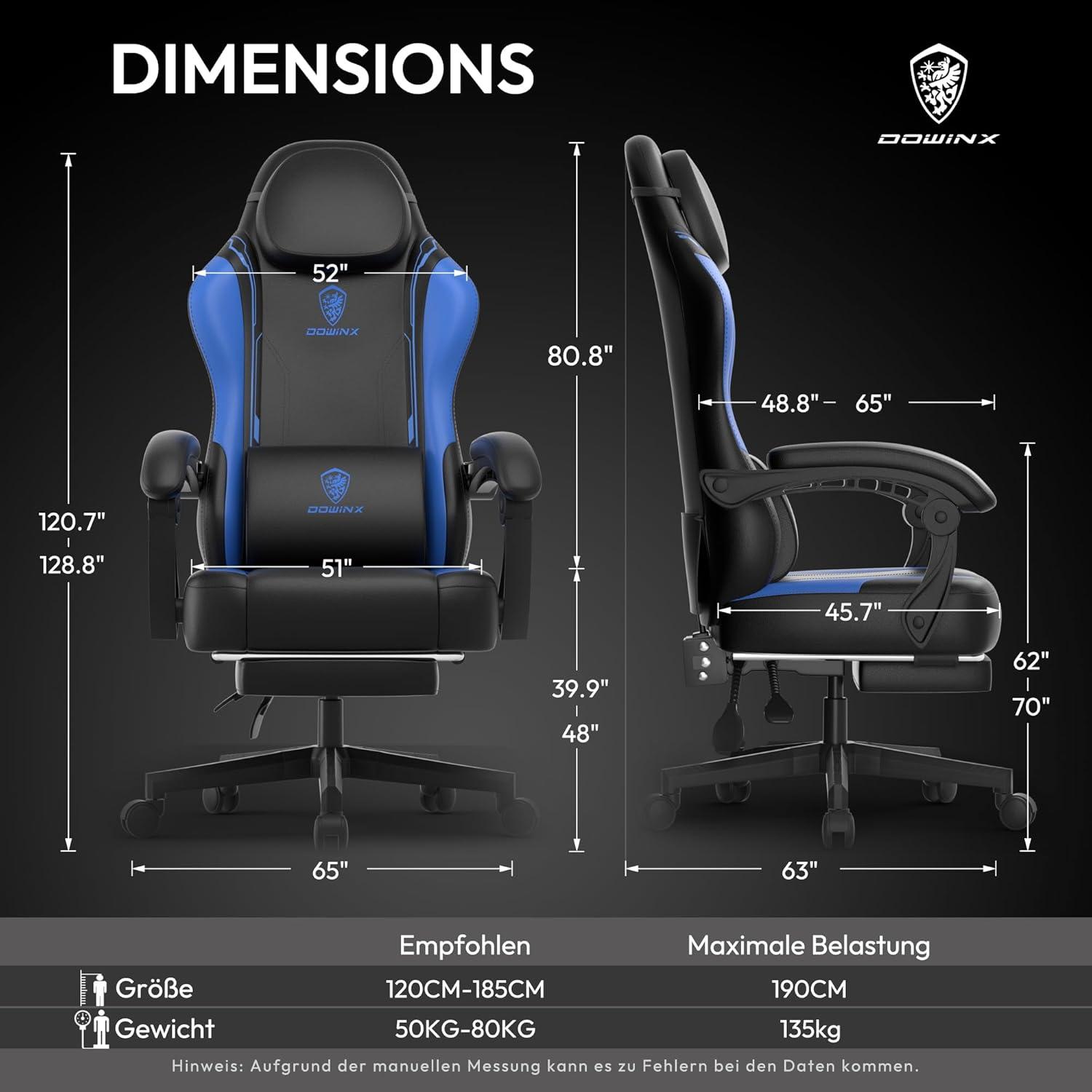 Ergonomischer Gaming Stuhl mit Lendenwirbelstütze, PU Leder, Racing