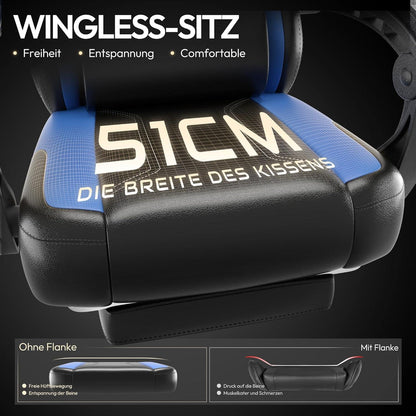 Dowinx Gaming Stuhl mit Lendenwirbelstütze, Ergonomisch, 150KG, Blau