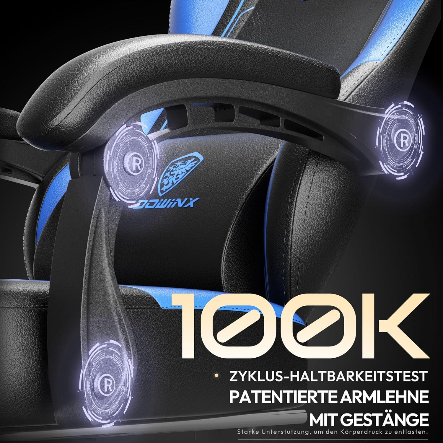 Dowinx Gaming Stuhl Racing Gamer PU Leder Blau 150KG