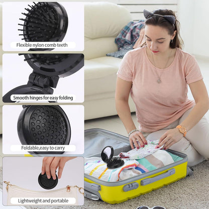 Faltbare Mini Haarbürsten mit Spiegel 2er Set Damen Tragbare Reisebürste