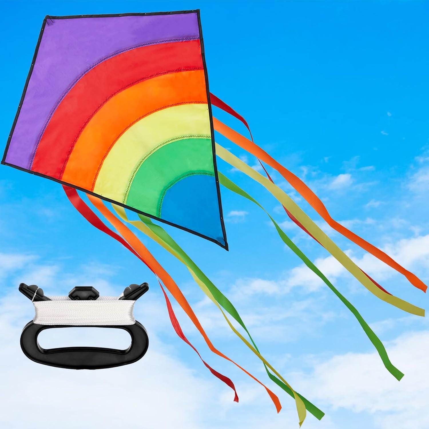 Anpro Drachen mit langem Schwanz und Drachenschnur Rainbow