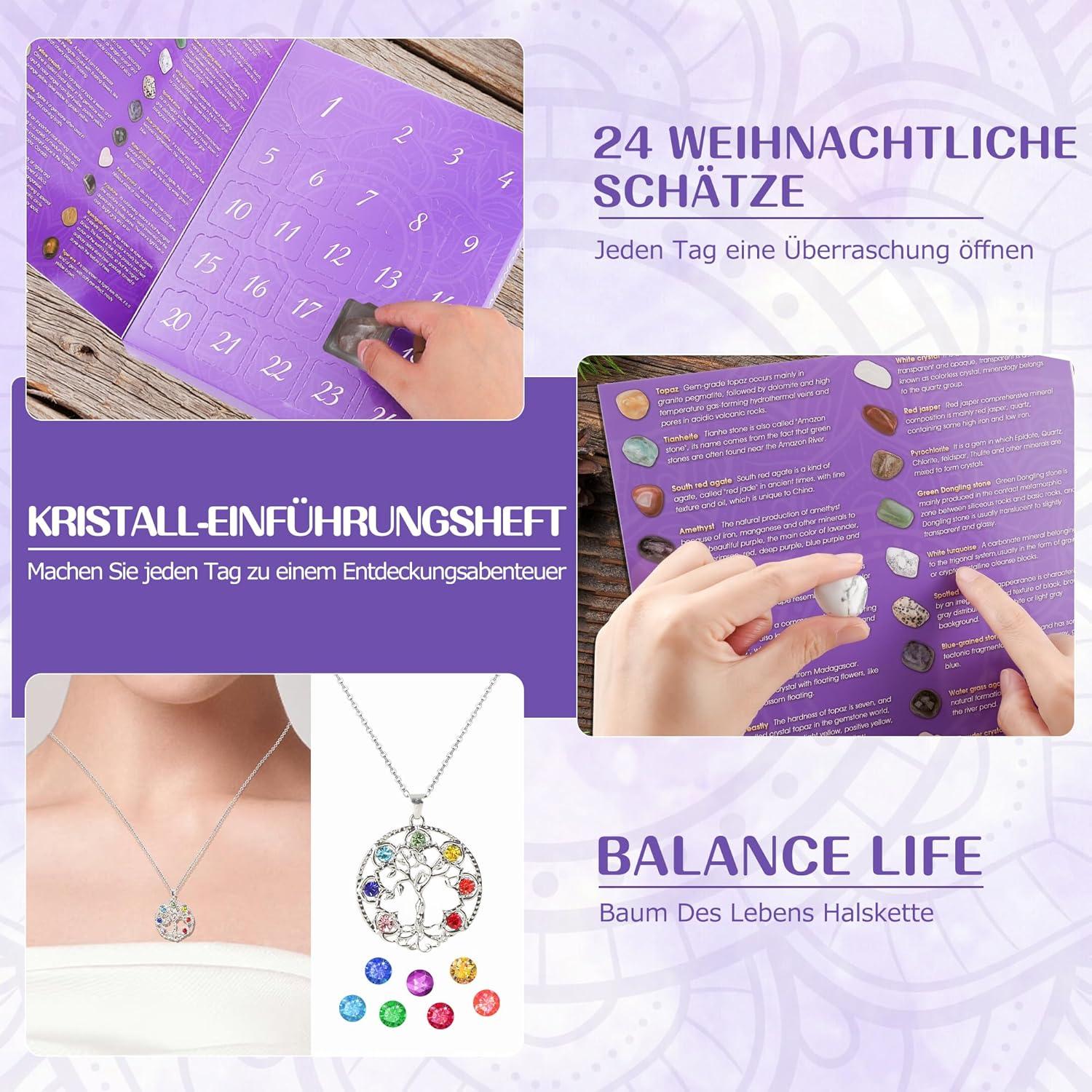 Edelstein Adventskalender 2024 Frauen Heilkristalle Chakra Steine