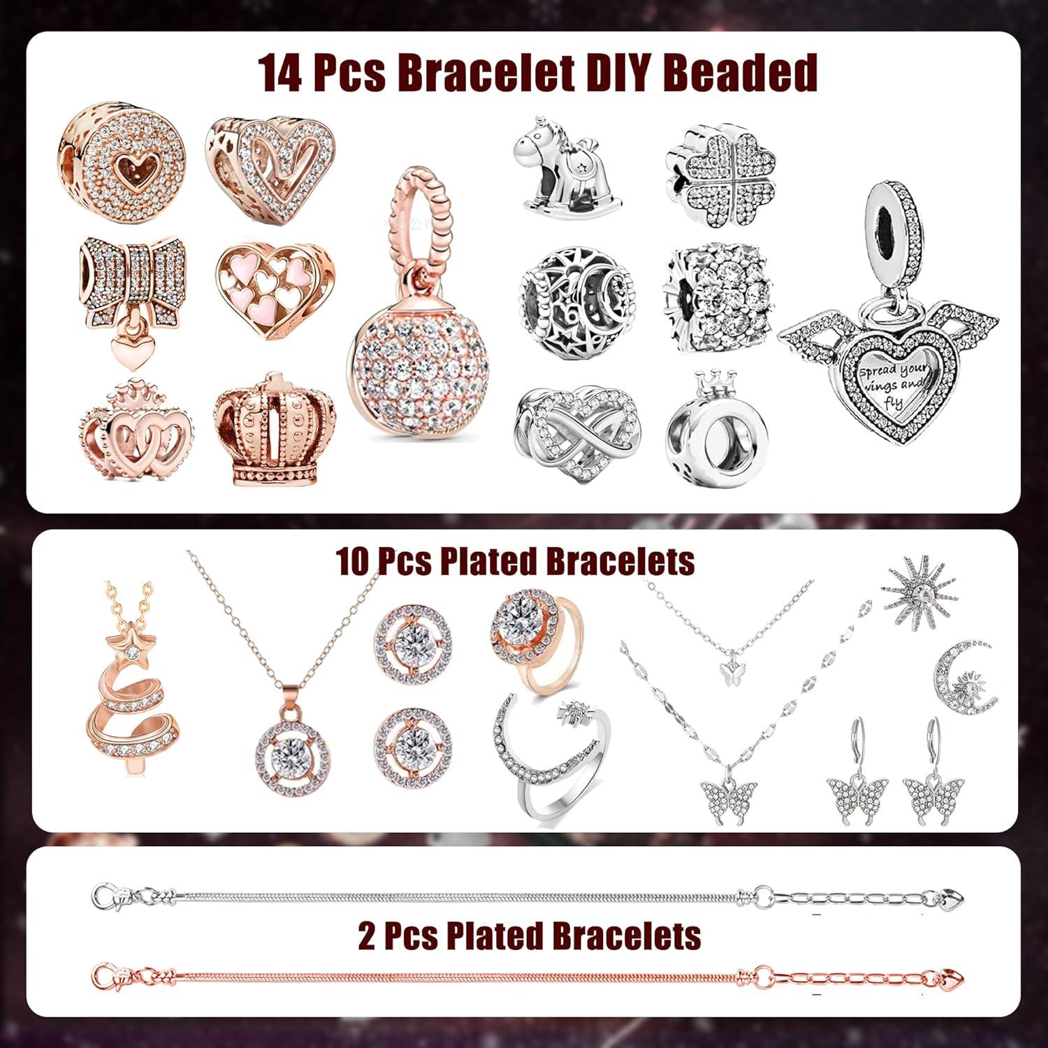 Adventskalender Mädchen Schmuck 2024 Weihnachtskalender Geschenk Kinder Teenager Frauen 24 Füllung Armband Kit Weihnachten
