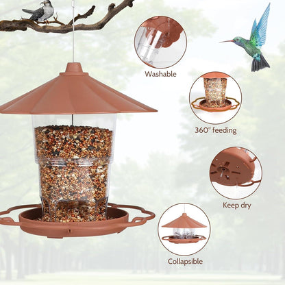 Vogelhaus mit Auffangschale und Ständer, wetterfest, hängend, Braun