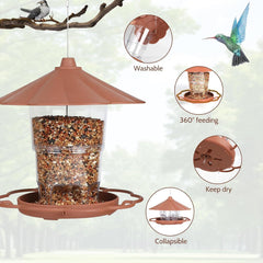 Vogelhaus mit Auffangschale und Ständer, wetterfest, hängend, Braun