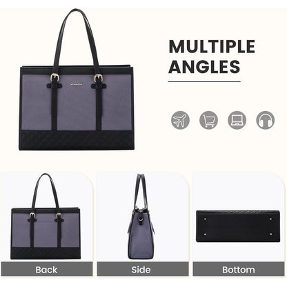 Laptoptasche Damen Leder Canvas 15,6 Zoll Arbeitstasche Grau Schwarz