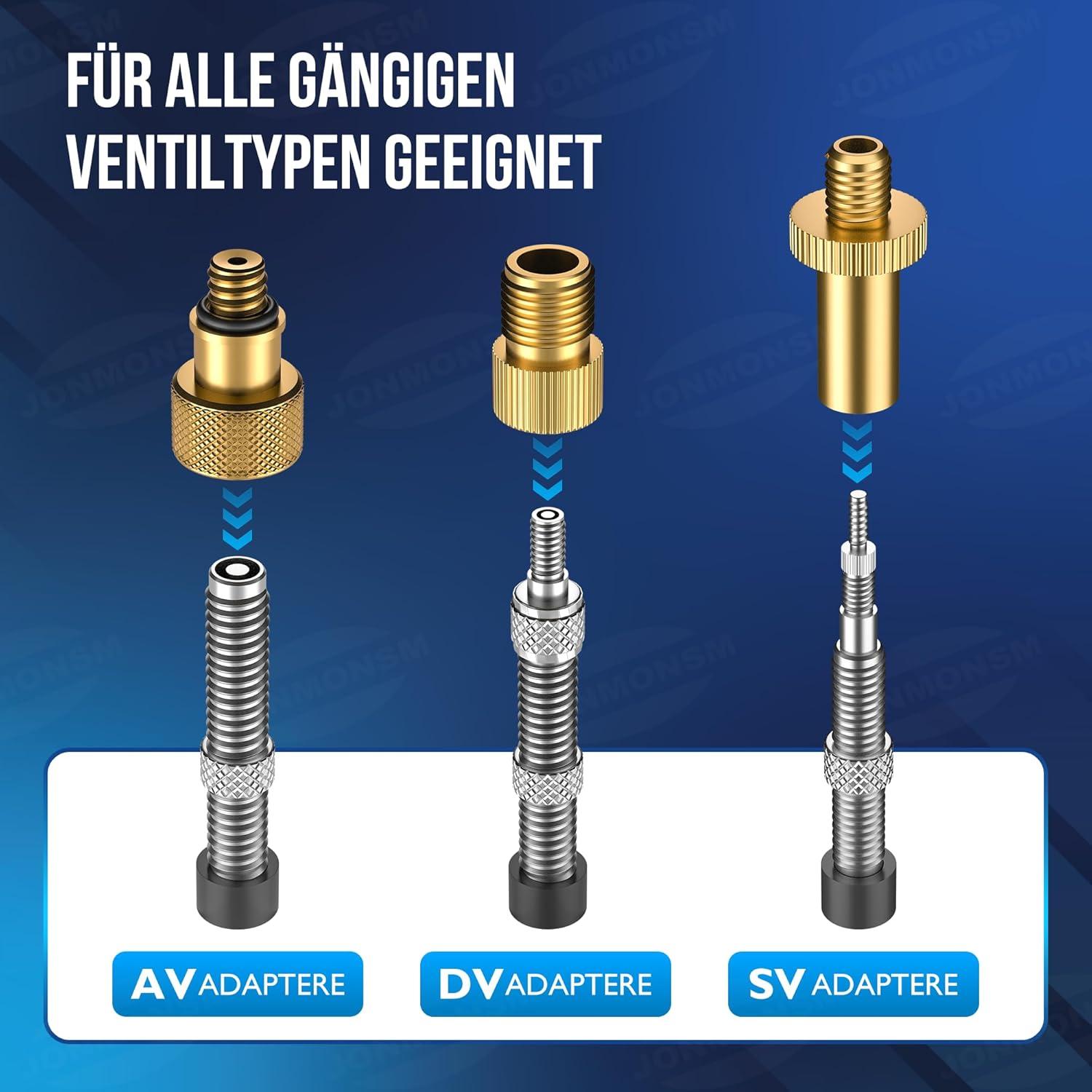 Fahrradventil Adapter Set mit Sortierbox und Kompressor
