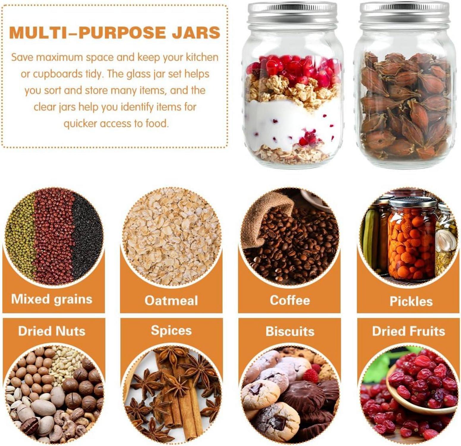 6er Pack Einmachgläser 500ml Mason Jar Übernacht-Oats Vorratsgläser