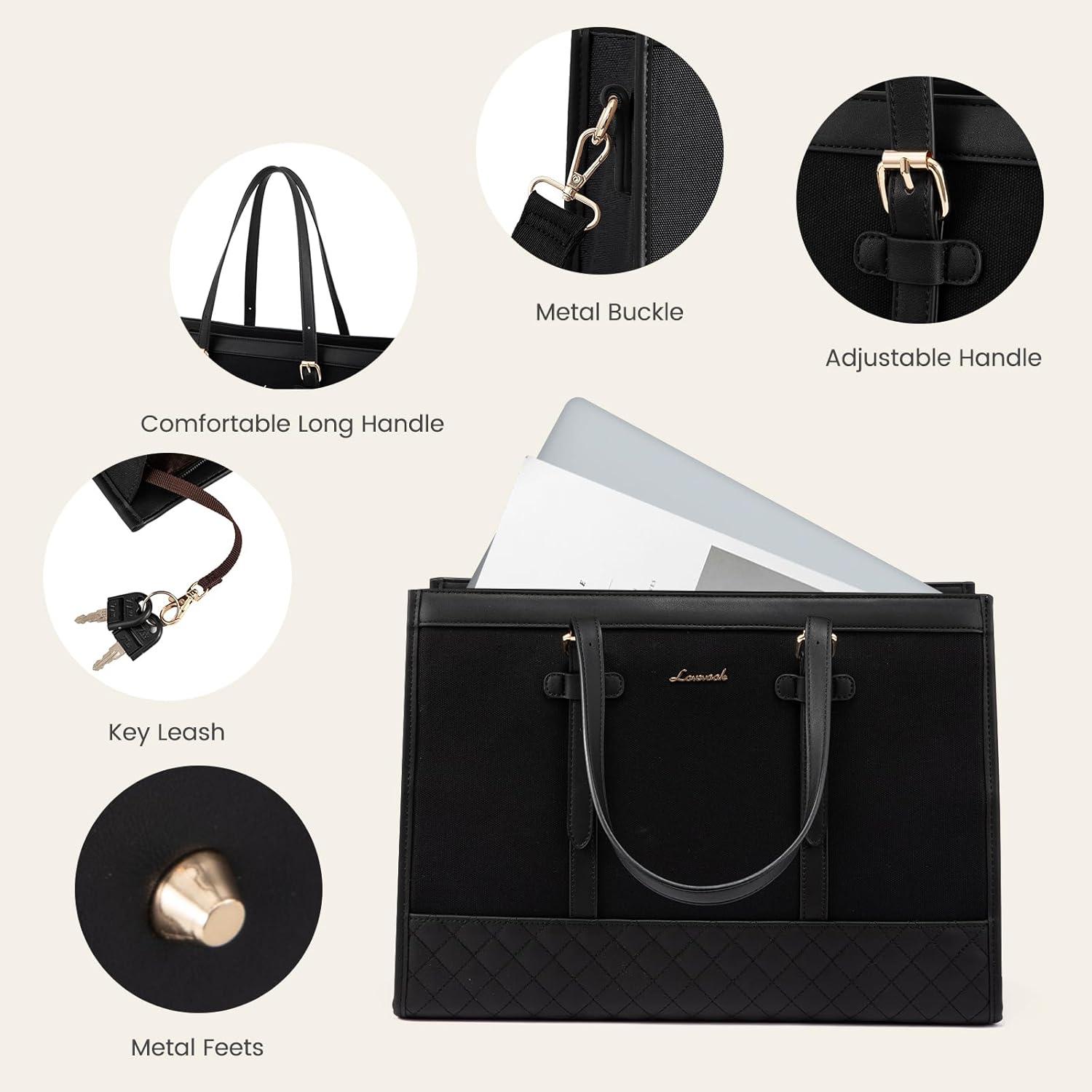 Laptoptasche 15,6 Zoll Handtasche Damen Schwarz Aktentasche Business Tote