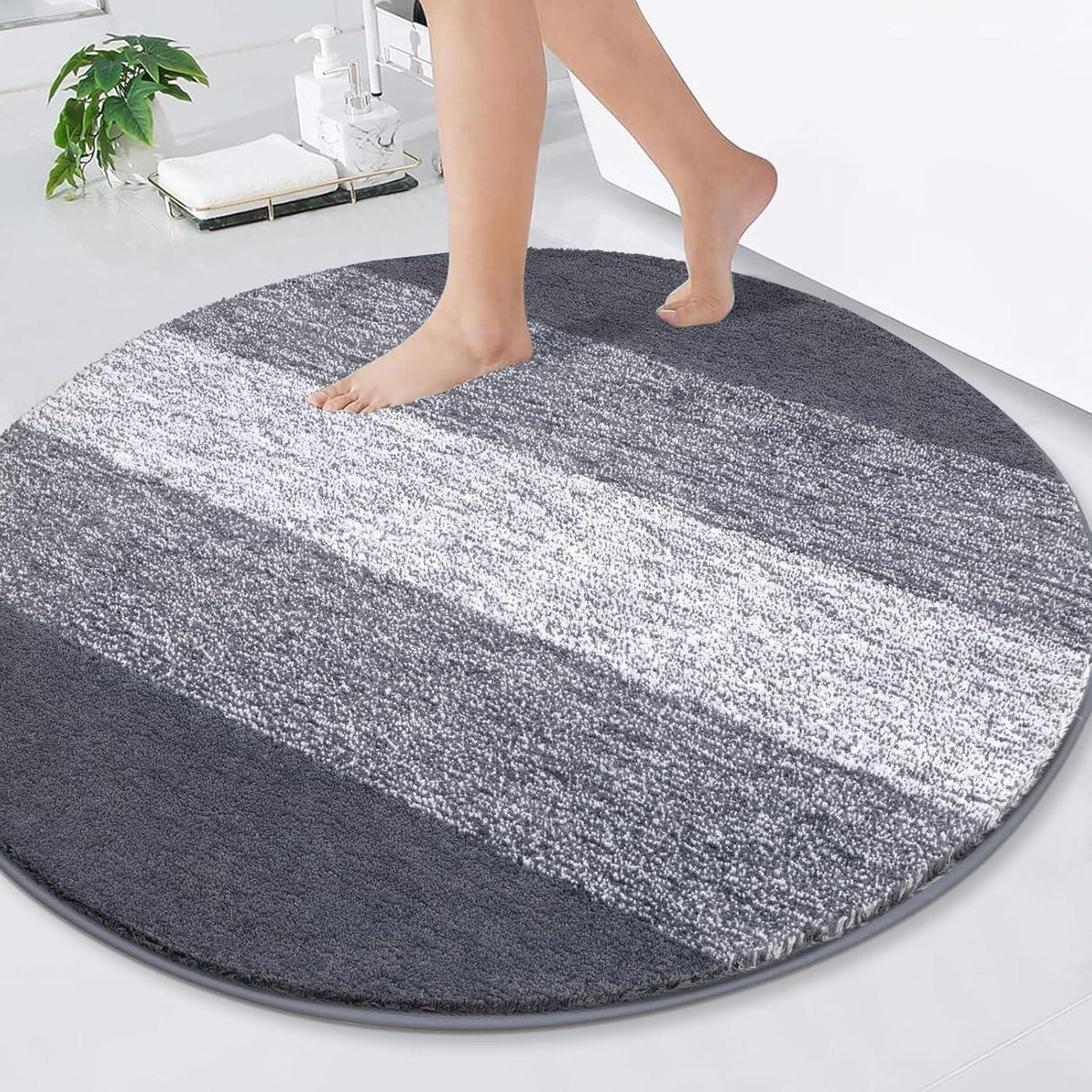 Rundes Badteppich Grau 120 cm - Rutschfest & Wasserabsorbierend