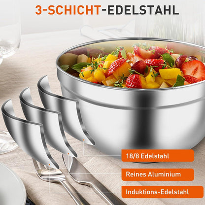 Edelstahl Salatschüssel Set mit Silikonböden & Deckel
