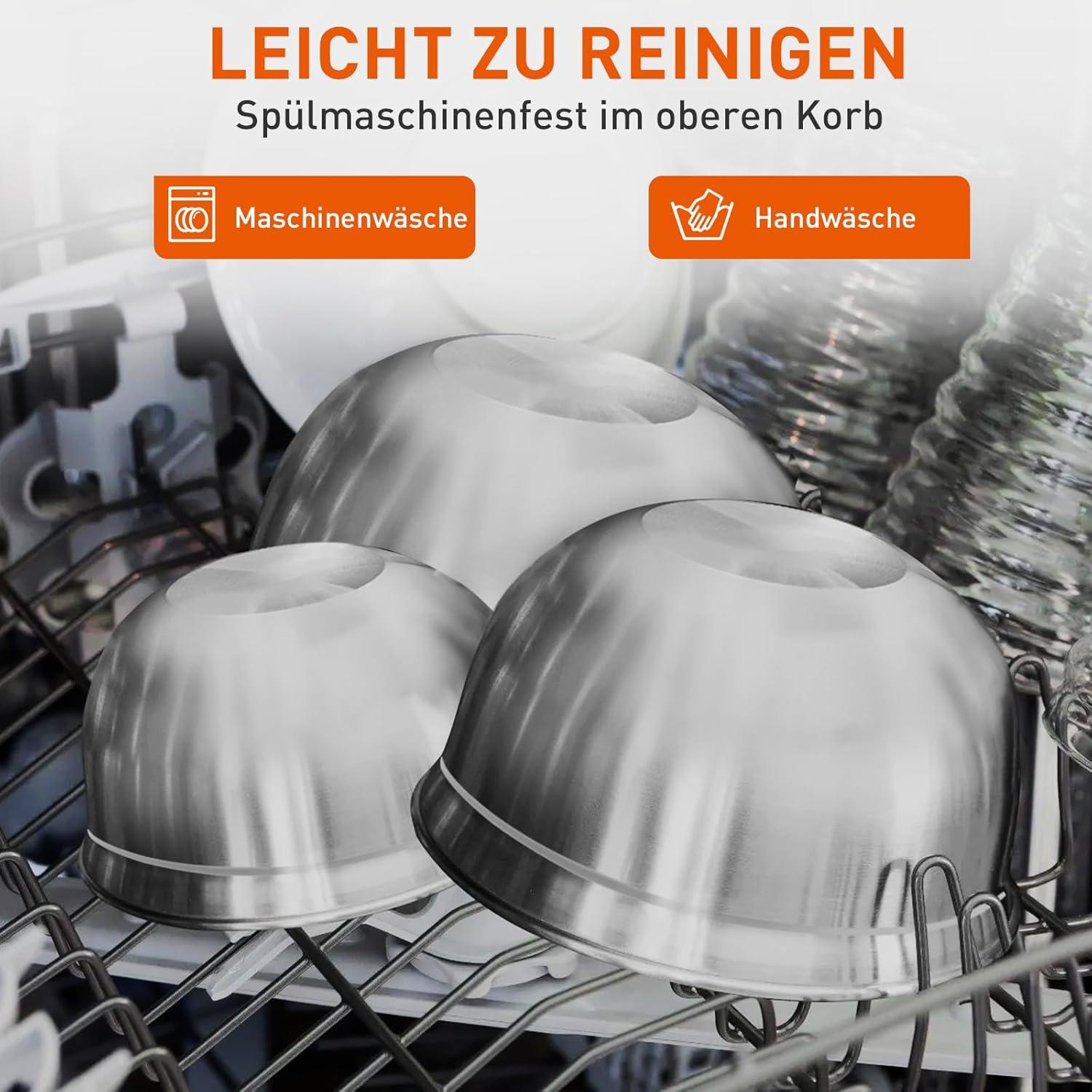 Edelstahl Salatschüssel Set mit rutschfesten Silikonböden und Deckel, 6-teilig