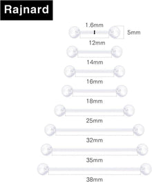 Klarer Bioflex Zungenpiercing Kunststoff 12-38mm 14g Schmuck