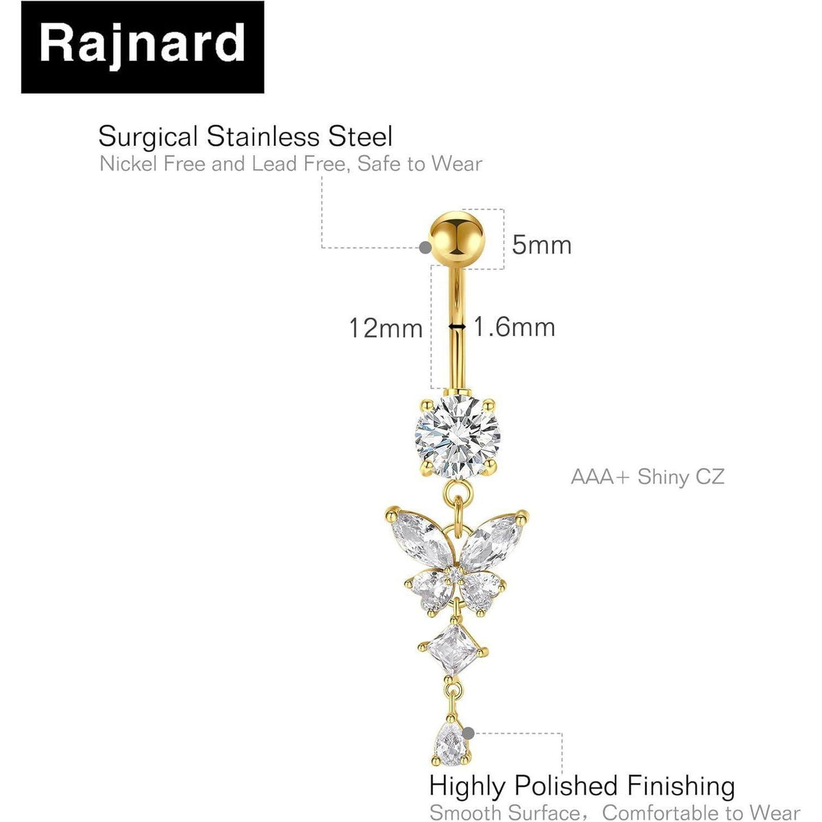 Bauchnabelpiercing Schmetterling Gold Silber Chirurgenstahl 12mm