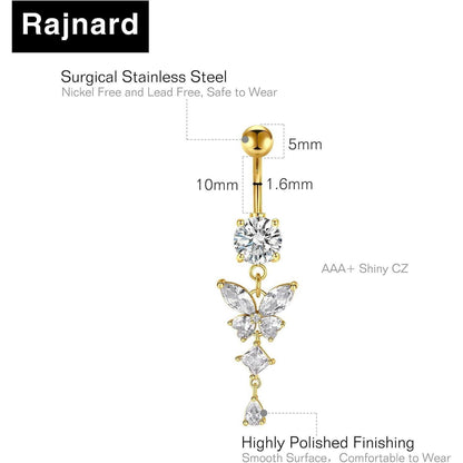 Bauchnabelpiercing Schmetterling Gold Chirurgenstahl 10mm