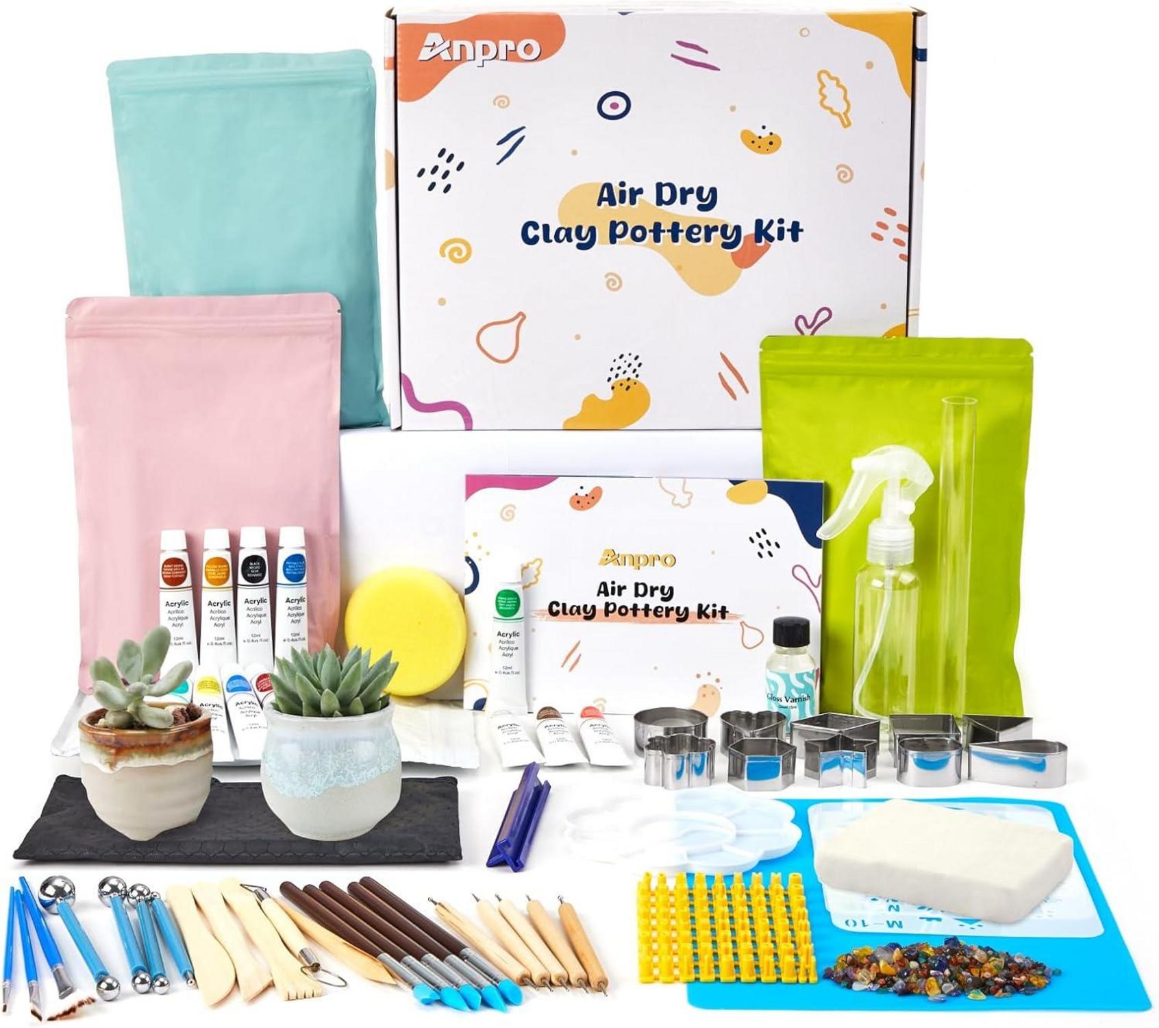 Anpro DIY Tonset für Erwachsene 46-teilig Ton Heimtöpferset