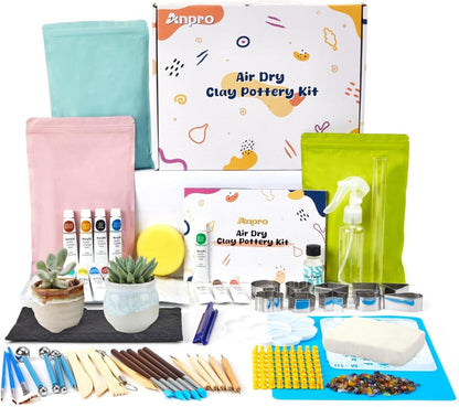 Anpro DIY Tonset für Erwachsene 46-teilig Ton Heimtöpferset