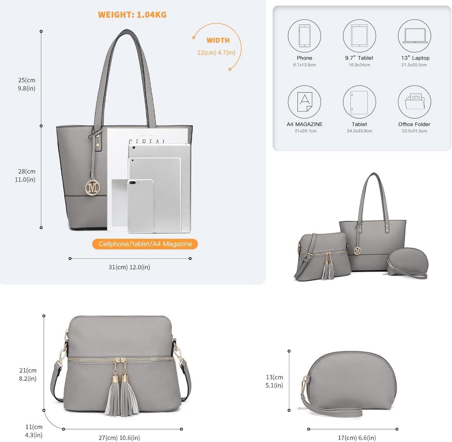 Damen Handtasche 3 Stück Sets große Shopper Tote Bag