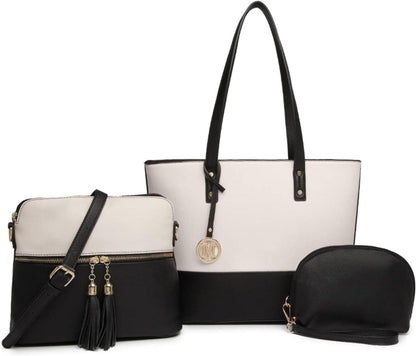 Damen 3tlg. Handtaschen Set Shopper Tote Bag Umhängetasche Geldbörse