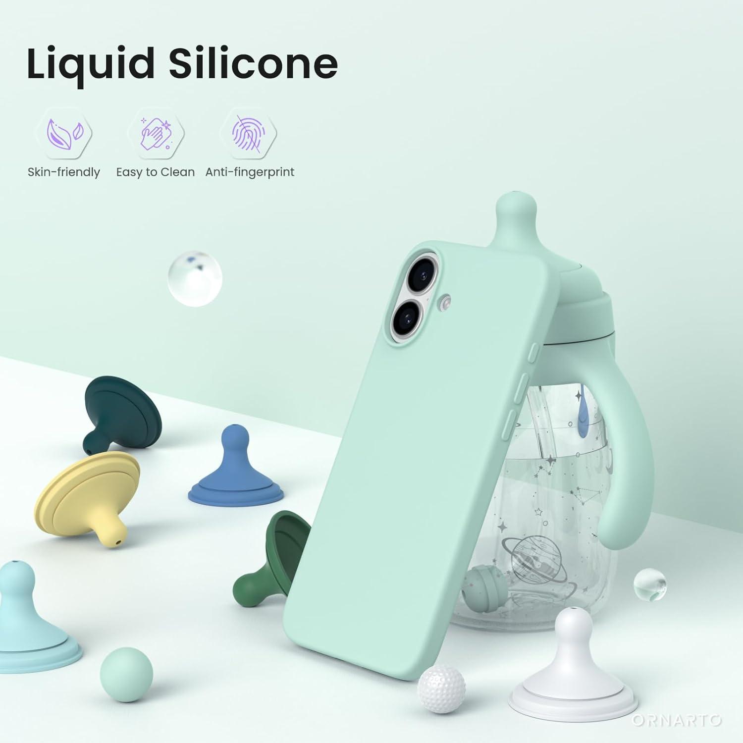 iPhone 16 Plus Silikonhülle Flüssig Silikon Stoßfest Mintgrün