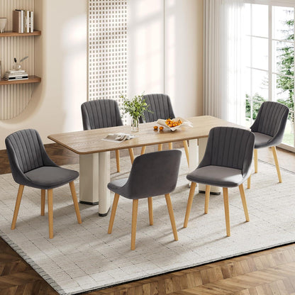 Samt Esszimmerstühle Set Dunkelgrau mit Holzbeinen
