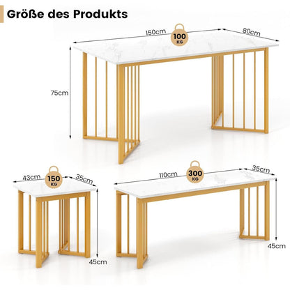 Esszimmer Set 4-teilig mit Marmoroptik & Barhockern