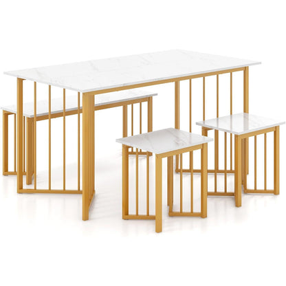 Esszimmer Set 4-teilig mit Marmoroptik & Barhockern