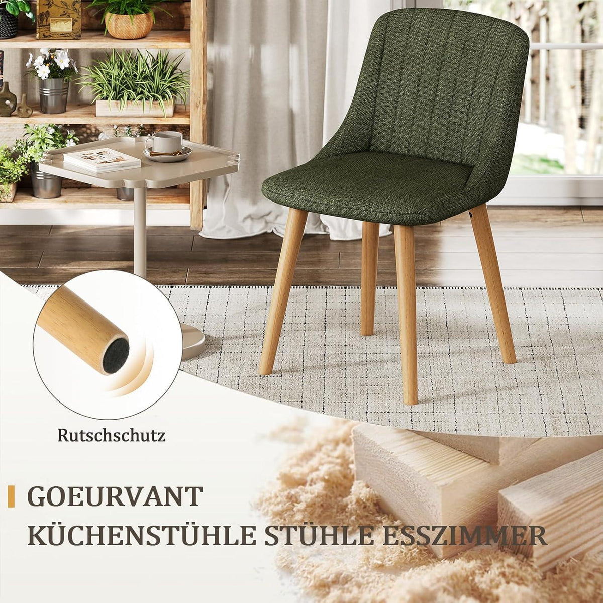 Esszimmerstuhl Set 4er – Grün, Holzbeine & Komfort