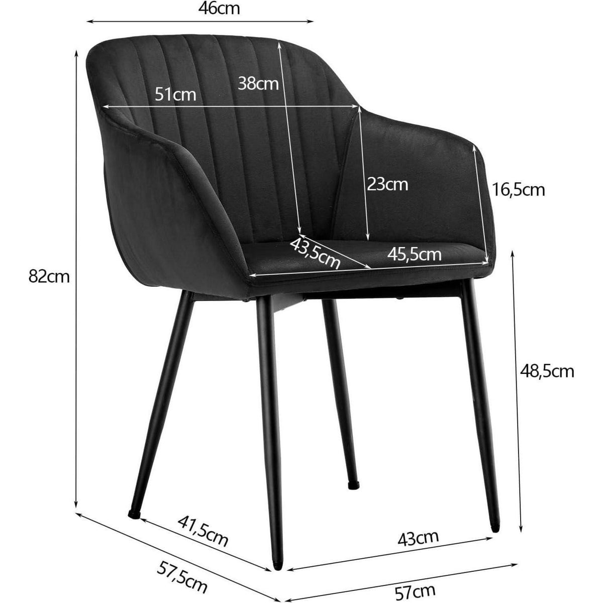 Esszimmerstühle 4er Set Samt mit Armlehne, Schwarz