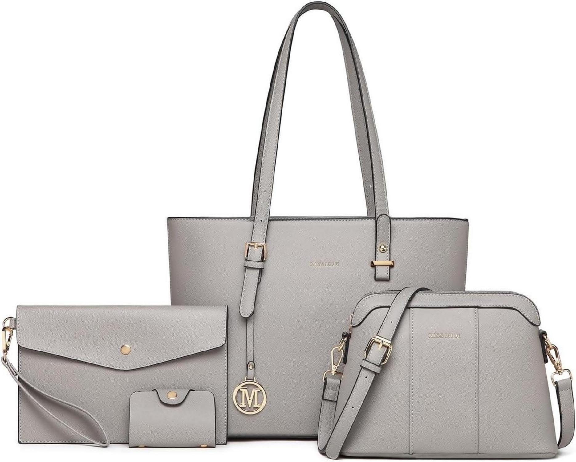 Handtasche Damen Henkeltasche Umhängetasche 4-teilig Set PU-Leder