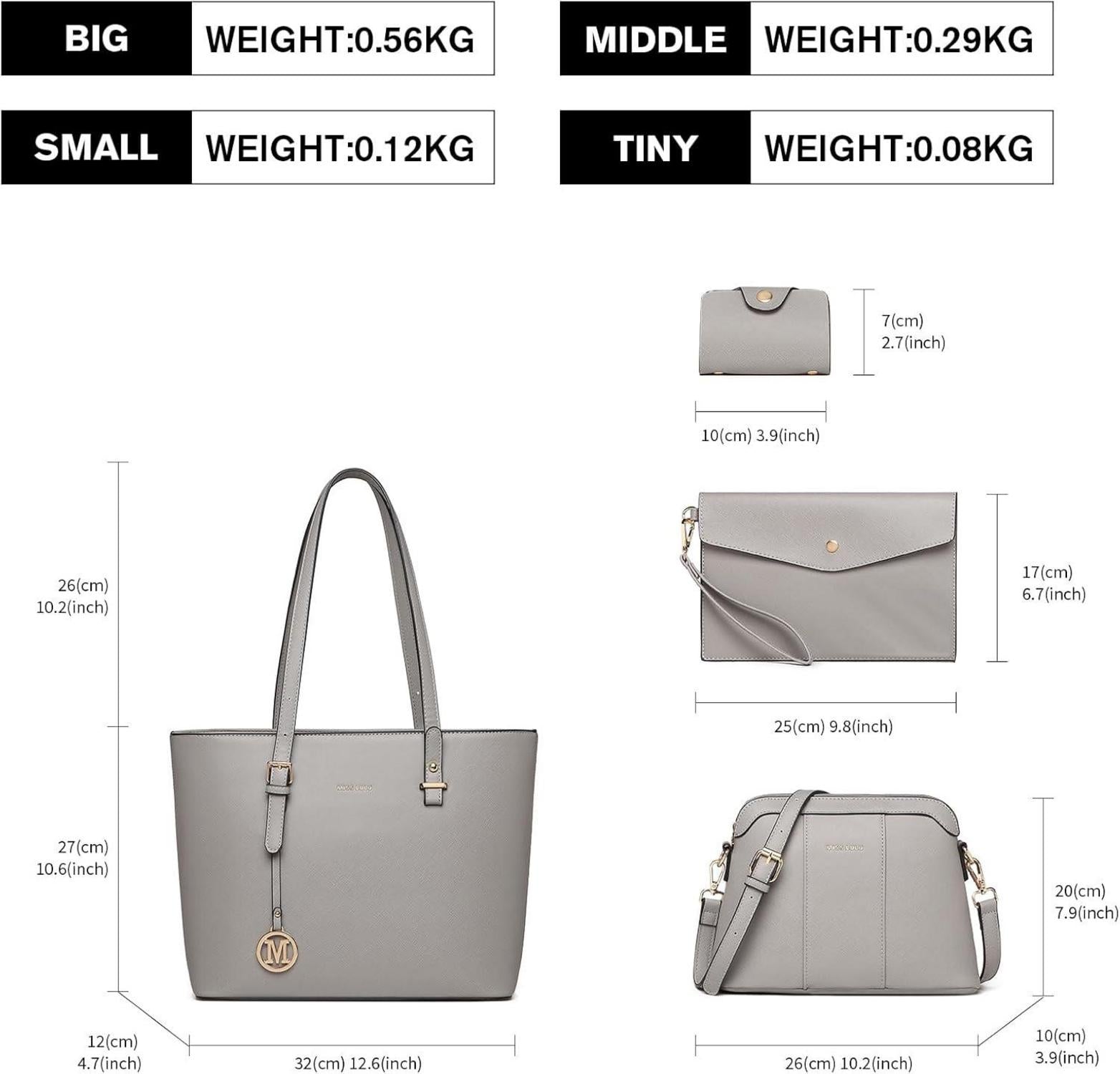 Handtasche Damen Henkeltasche Umhängetasche 4-teilig Set PU-Leder