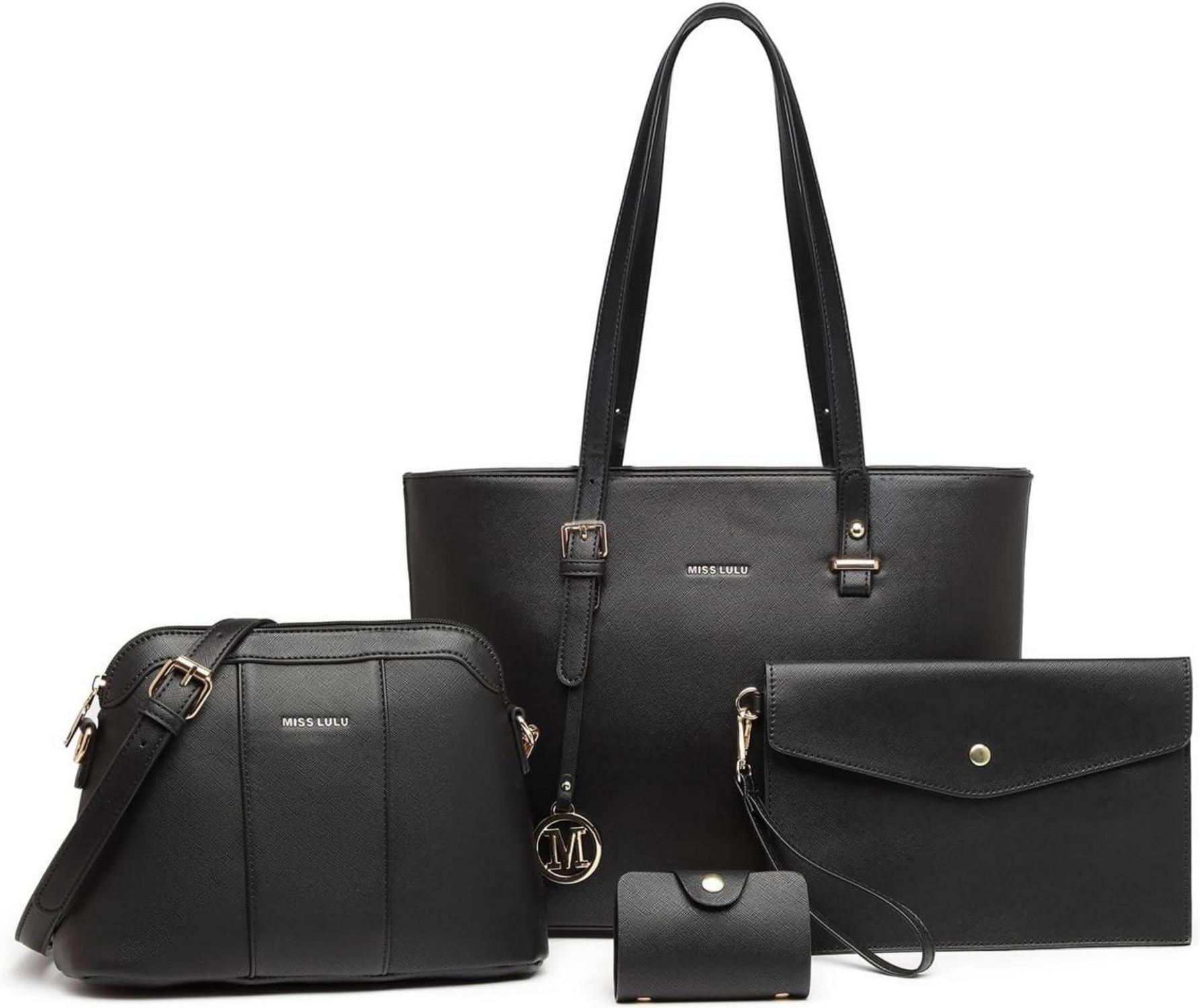 Damen Handtasche 4-teiliges Set PU-Leder Schultertasche Umhängetasche