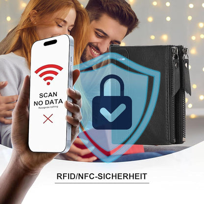 SENDEFN Herren Portemonnaie Leder RFID Schutz Münzfach Kreditkarten Schwarz