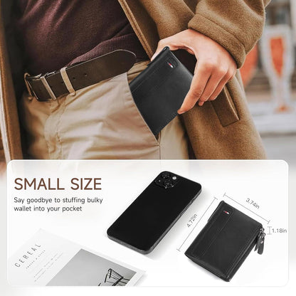 Herren RFID Leder Geldbörse Münzfach Kartenetui Vintage Schwarz