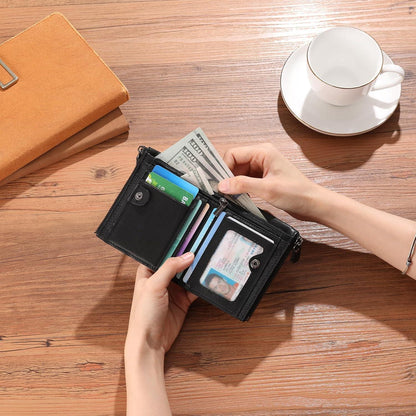 Herren Geldbörse Leder RFID Vintage Bifold Münzfach Kartenetui Schwarz