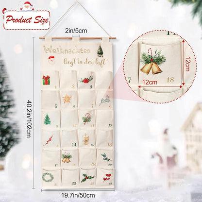 Adventskalender Stoff zum Aufhängen, 24 Fächer, Beige