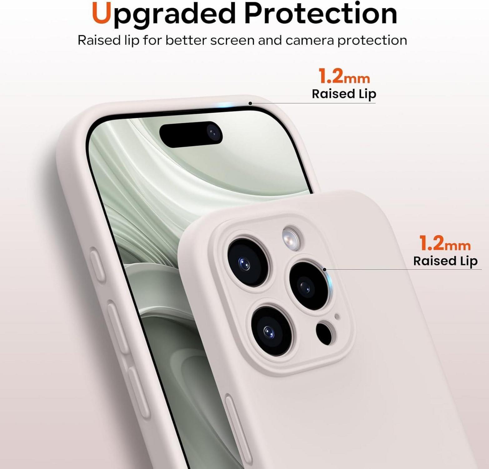 iPhone 16 Pro Hülle 360° Schutz Flüssigsilikon Stein Grau