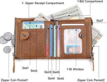 Herren Leder Geldbörse RFID Vintage Braun Bifold Münzfach