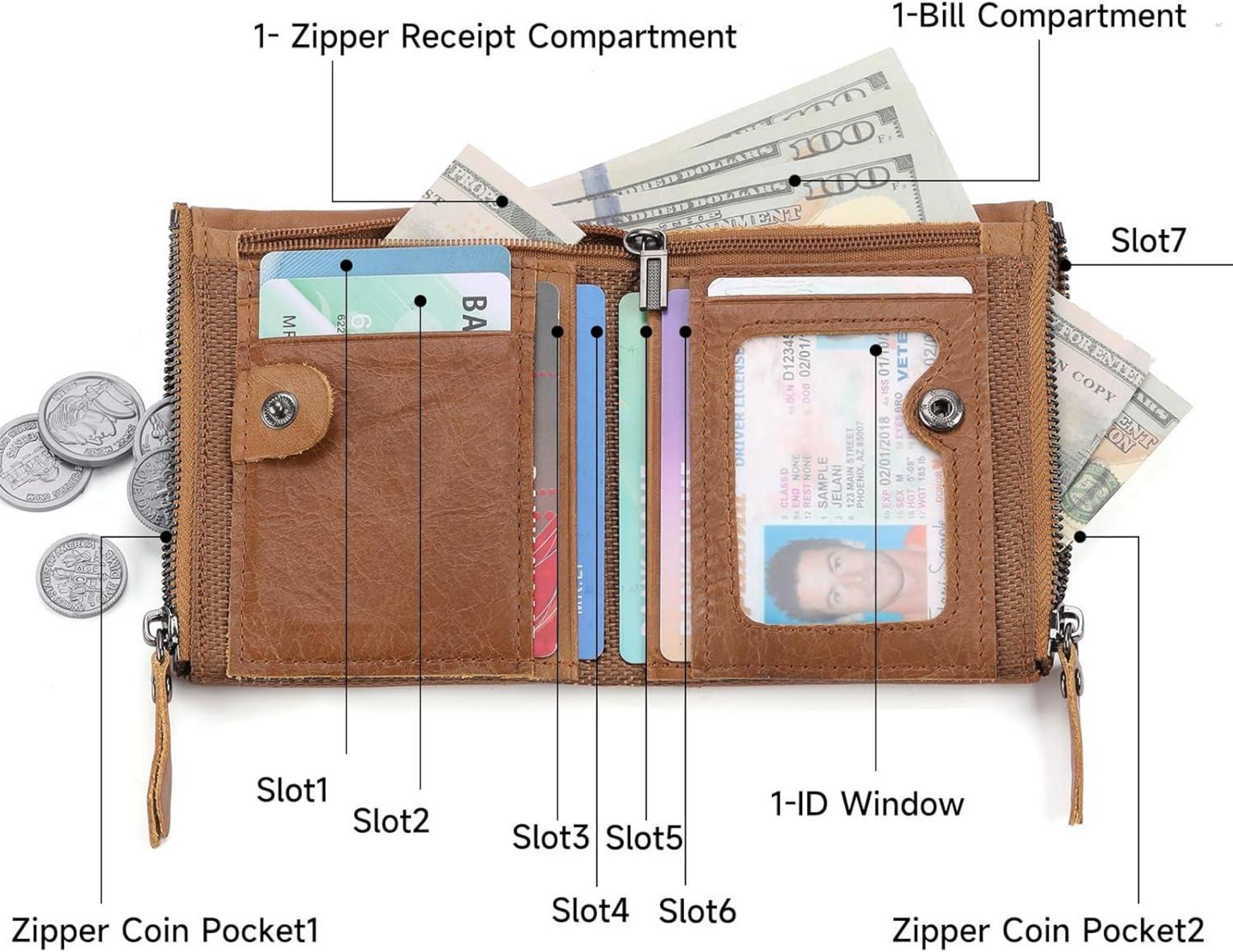 Herren Leder Geldbörse RFID Vintage Braun Bifold Münzfach