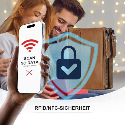 SENDEFN Herren Portemonnaie RFID Schutz Leder Vintage Braun