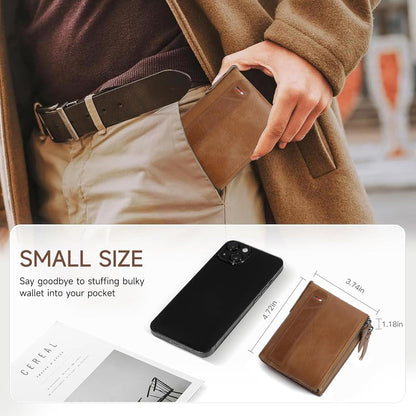 Herren Geldbörse Leder RFID Schutz Münzfach Braun Vintage