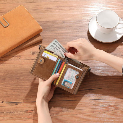 Herren Portemonnaie Leder RFID Schutz Vintage Bifold Münzfach Braun