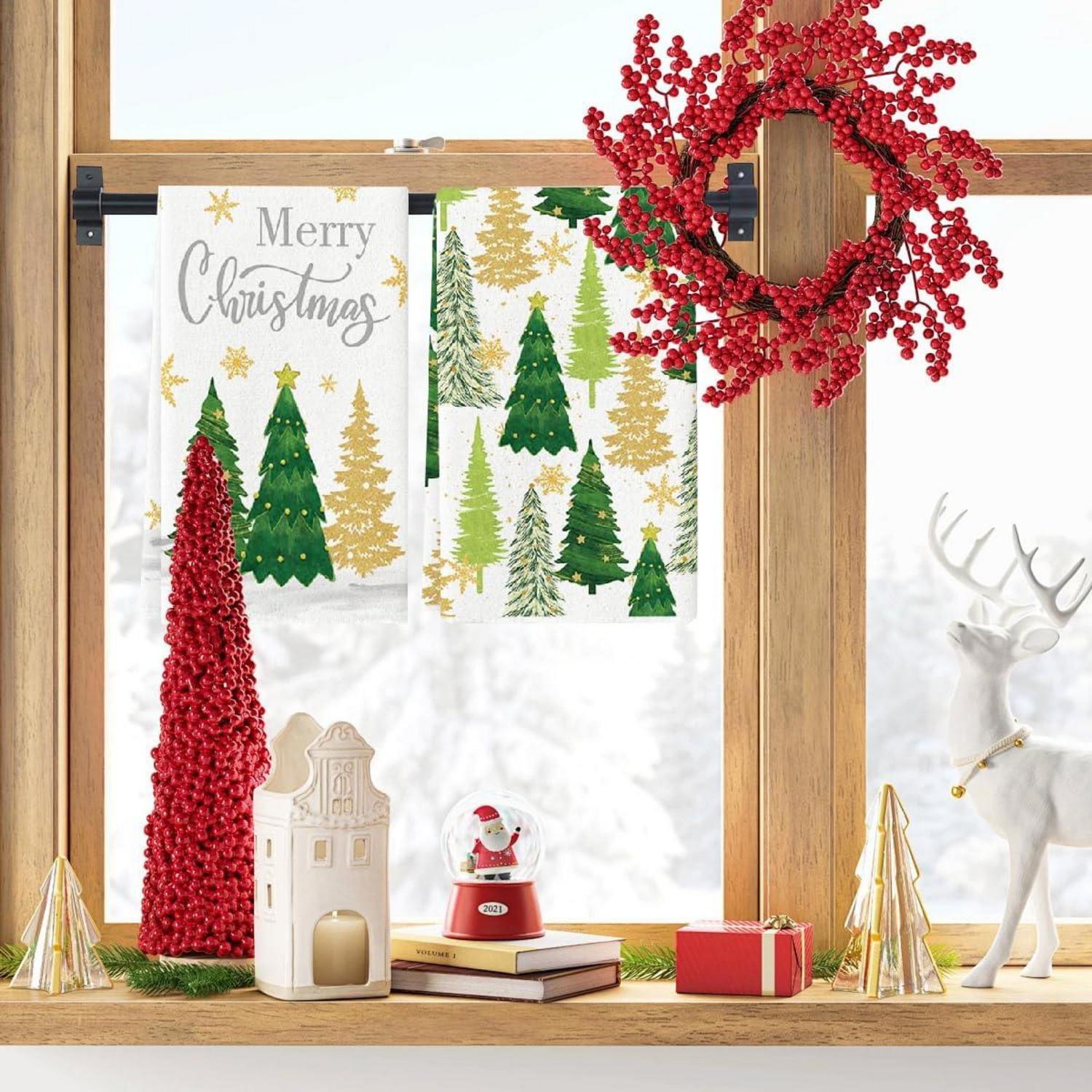 Weihnachtliche Geschirrtücher 2er Set, 40 x 60 cm, Christmas Deko Elegante Weihnachtsmotive Weihnachtsküchenzubehör