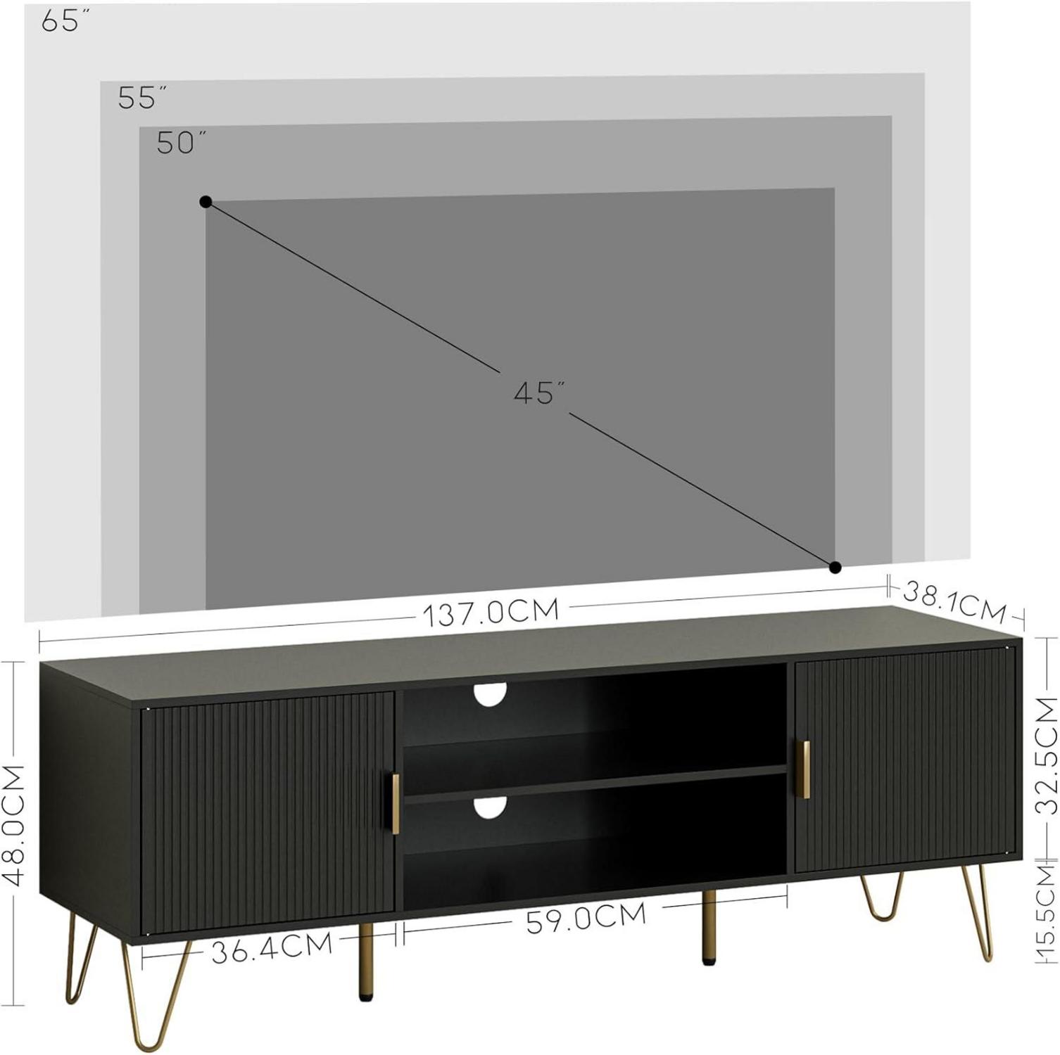 TV Lowboard für TV bis 60 Zoll Schwarz 137x38x48 cm mit 2 Schränken