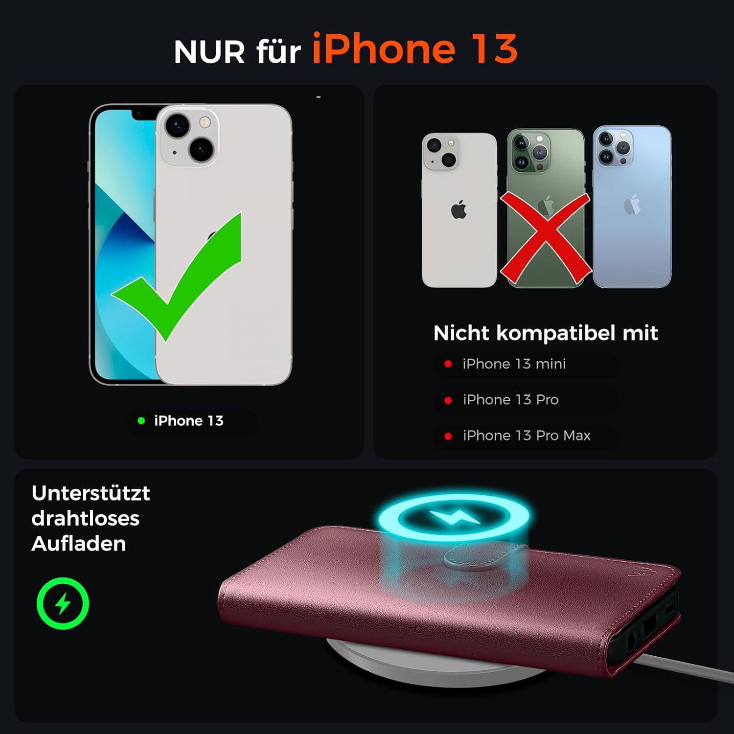 iPhone 13 Klapphülle Weinrot RFID Blocker Kartenfächer Standfunktion