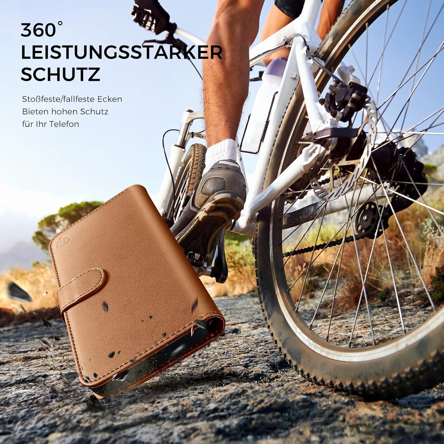 Handyhülle iPhone 14 Lederhülle Panzer Schutz Glas Braun