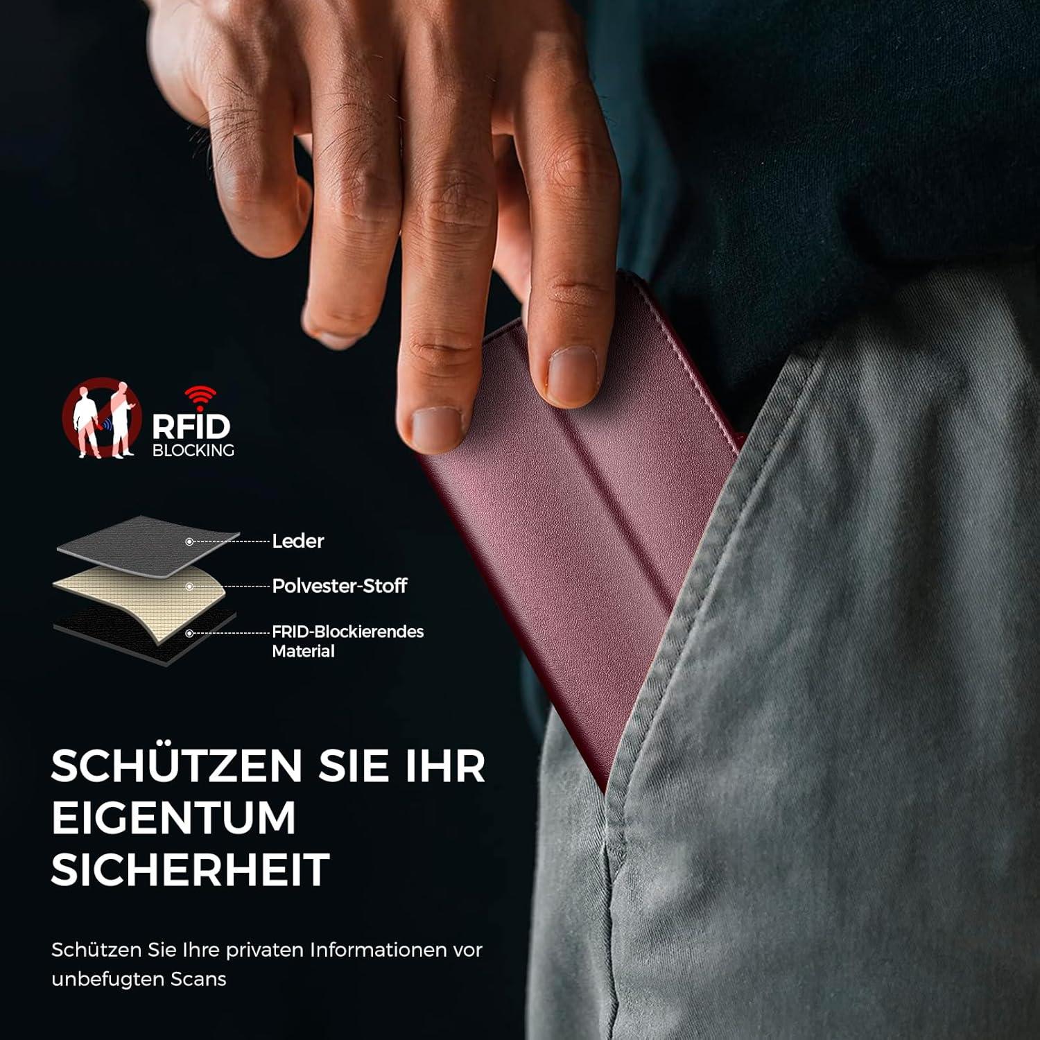 EASDNB iPhone 15 Handyhülle Weinrot RFID Leder Klapphülle