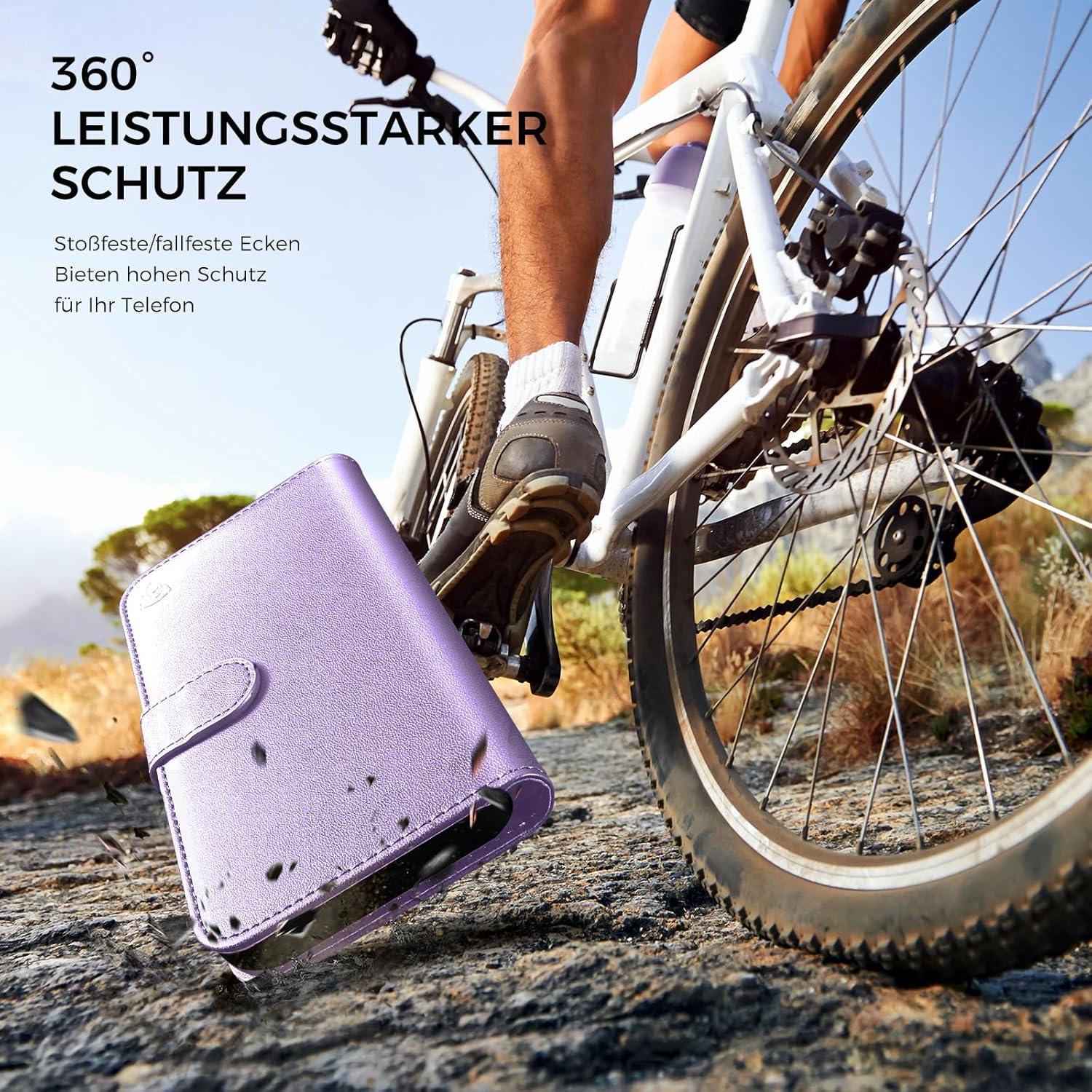 Handyhülle iPhone 15 Leder RFID Schutzglas Kartenfächer Standfunktion