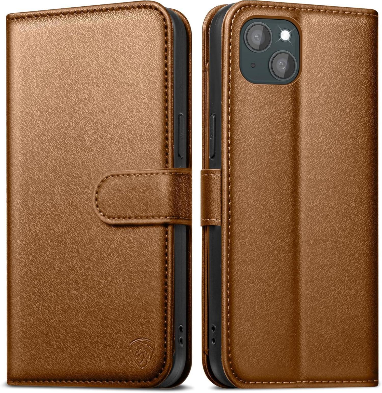 Handyhülle iPhone 13 Lederhülle Braun RFID Blocker Standfunktion